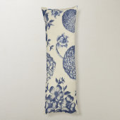 Antiek blauwe ventilator AfdrukFloral Lichaamskussen (Achterkant (Verticaal))