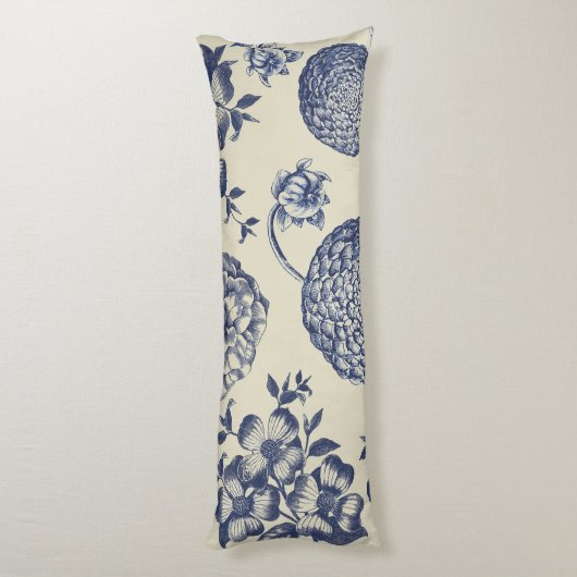 Antiek blauwe ventilator AfdrukFloral Lichaamskussen (Achterkant (Verticaal))