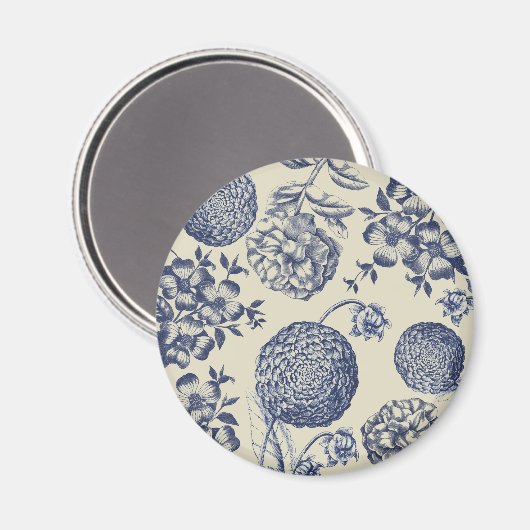 Antiek blauwe ventilator AfdrukFloral Magneet (Voorkant / Achterkant)