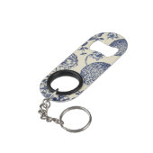 Antiek blauwe ventilator AfdrukFloral Mini Flessenopener (Achterkant Gekanteld)