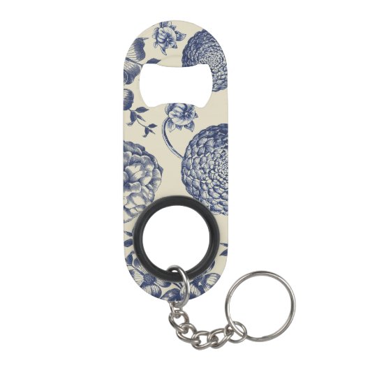 Antiek blauwe ventilator AfdrukFloral Mini Flessenopener (Achterkant)