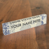 Antiek blauwe ventilator AfdrukFloral Naambordje (Zijkant)