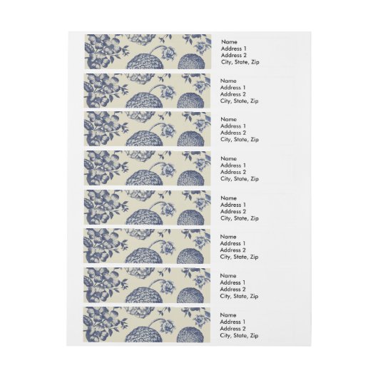 Antiek blauwe ventilator AfdrukFloral Omwikkelbaar Adreslabel (Vel)