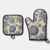 Antiek blauwe ventilator AfdrukFloral Ovenwant & Pannenlap Set (Voorkant)