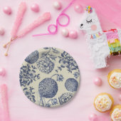 Antiek blauwe ventilator AfdrukFloral Papieren Bordje (Feest)