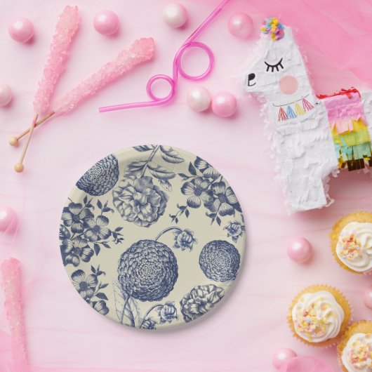 Antiek blauwe ventilator AfdrukFloral Papieren Bordje (Feest)