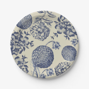 Antiek blauwe ventilator AfdrukFloral Papieren Bordje