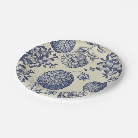 Antiek blauwe ventilator AfdrukFloral Papieren Bordje (Gekanteld)