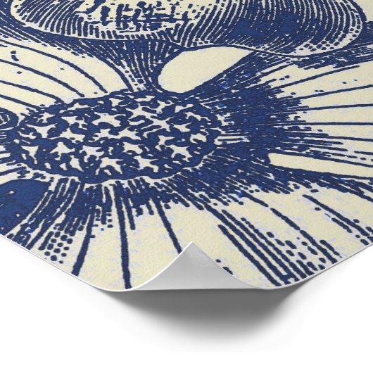 Antiek blauwe ventilator AfdrukFloral Poster (Hoek)