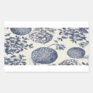 Antiek blauwe ventilator AfdrukFloral Rechthoekige Sticker