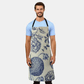 Antiek blauwe ventilator AfdrukFloral Schort (Gedragen)