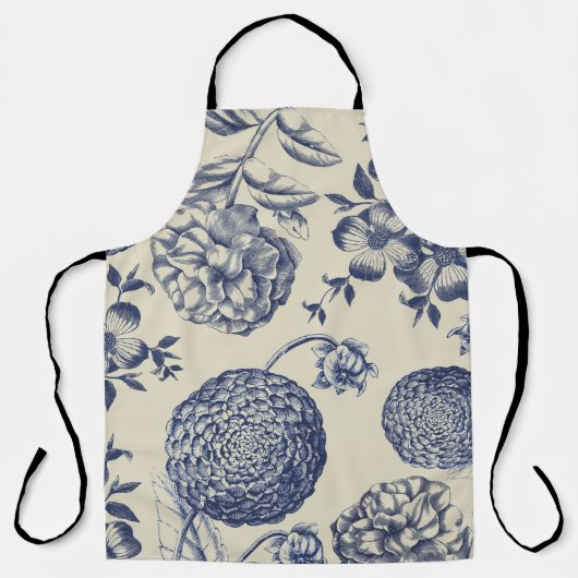 Antiek blauwe ventilator AfdrukFloral Schort (Voorkant)