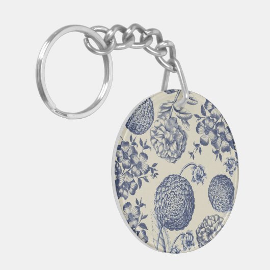 Antiek blauwe ventilator AfdrukFloral Sleutelhanger (Voorkant Links)