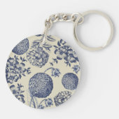Antiek blauwe ventilator AfdrukFloral Sleutelhanger (Achterkant)
