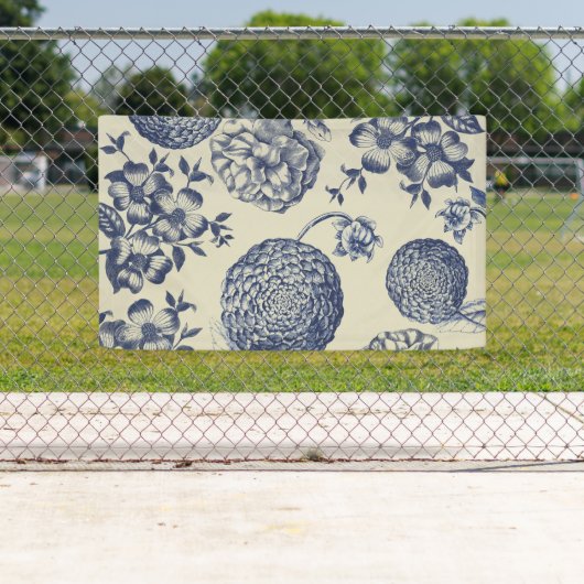 Antiek blauwe ventilator AfdrukFloral Spandoek (Insitu)