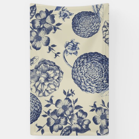 Antiek blauwe ventilator AfdrukFloral Spandoek (Verticaal)