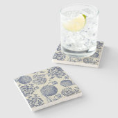 Antiek blauwe ventilator AfdrukFloral Stenen Onderzetter (Zijkant)