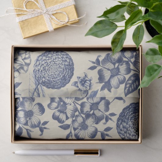 Antiek blauwe ventilator AfdrukFloral Tissuepapier (Geschenk)