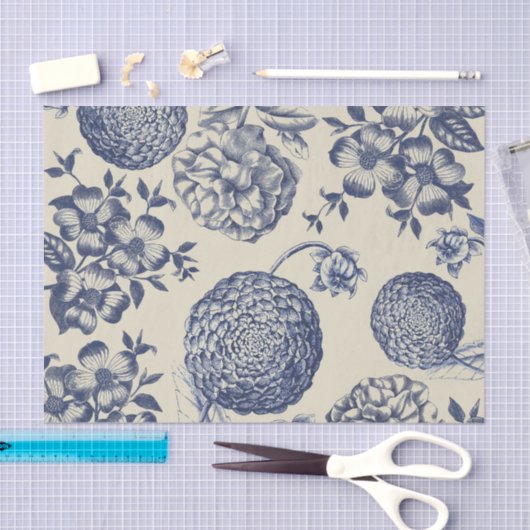 Antiek blauwe ventilator AfdrukFloral Tissuepapier (Craft)