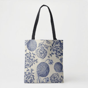 Antiek blauwe ventilator AfdrukFloral Tote Bag