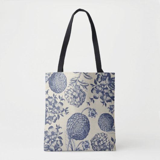 Antiek blauwe ventilator AfdrukFloral Tote Bag (Voorkant)
