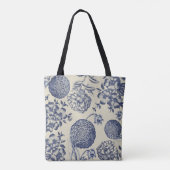 Antiek blauwe ventilator AfdrukFloral Tote Bag (Achterkant)