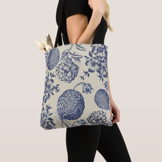 Antiek blauwe ventilator AfdrukFloral Tote Bag (Dichtbij)
