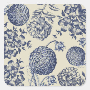 Antiek blauwe ventilator AfdrukFloral Vierkante Sticker