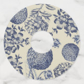 Antiek blauwe ventilator AfdrukFloral Wijnglaslabel (Achterkant)