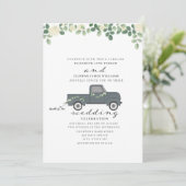 Antiek blauwe vrachtwagen met tintblikjes kaart (Staand voorkant)