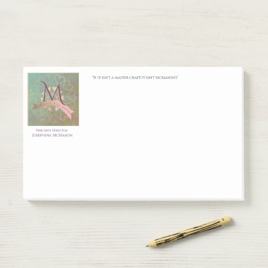 /Antiek Blauwgroen&Blush Business Monogram Post-it® Notes (Op bureau)