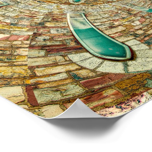 Antiek Blauwgroen, bruine Abstracte Kerk Windows Poster (Hoek)