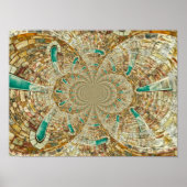 Antiek Blauwgroen, bruine Abstracte Kerk Windows Poster (Voorkant)