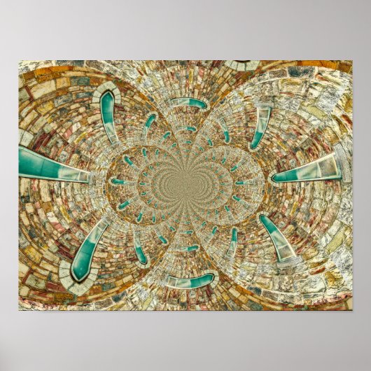 Antiek Blauwgroen, bruine Abstracte Kerk Windows Poster (Voorkant)