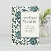 Antiek Blauwgroen Floral Pattern Vow Renewal Uitno Kaart (Staand voorkant)