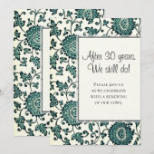 Antiek Blauwgroen Floral Pattern Vow Renewal Uitno Kaart (Voorkant / Achterkant)