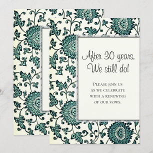 Antiek Blauwgroen Floral Pattern Vow Renewal Uitno Kaart