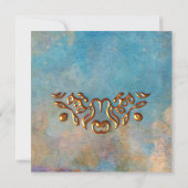 Antiek Blauwgroen Waterverf en goudjuwelen Kaart (Achterkant)