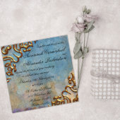 Antiek Blauwgroen Waterverf en goudjuwelen Kaart