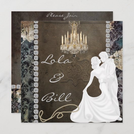 Antiek Bling KROONLUCHTER BRUILOFT UITNODIGINGEN (Voorkant / Achterkant)