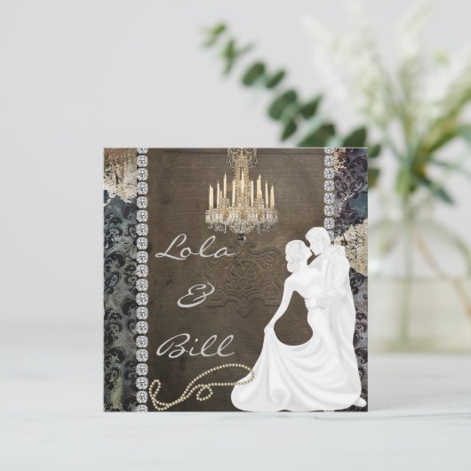 Antiek Bling KROONLUCHTER BRUILOFT UITNODIGINGEN (Staand voorkant)