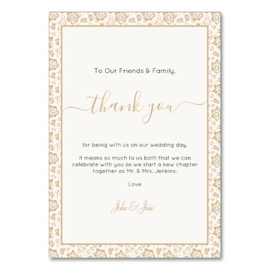 antiek bloem Weddenschap bedankt voor de tafelkaa (Voorkant)