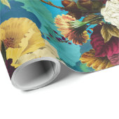 antiek bloembouquets met rozen op blauw patroon cadeaupapier (Rol Hoek)