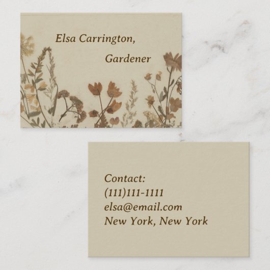 Antiek bloemcollage visitekaartje (Voorkant / Achterkant)