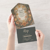 Antiek Bloemen Art Nouveau bruiloft All In One Uitnodiging (Afscheurbaar)