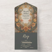 Antiek Bloemen Art Nouveau bruiloft All In One Uitnodiging (Binnen)