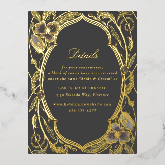 Antiek Bloemen Art Nouveau Bruiloft Goud Details Folie Feestdagen Briefkaart (Voorkant)