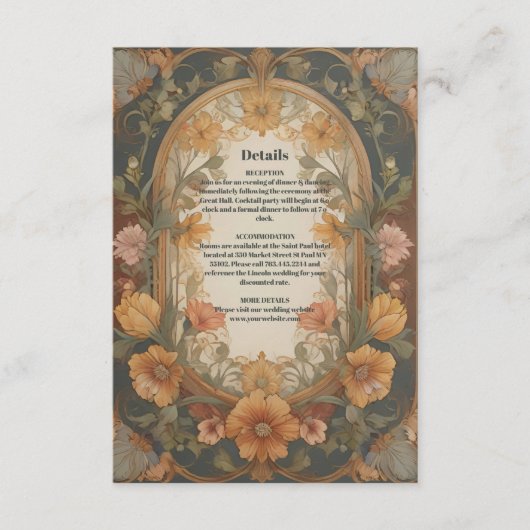 Antiek Bloemen Art Nouveau bruiloft Informatiekaartje (Voorkant)