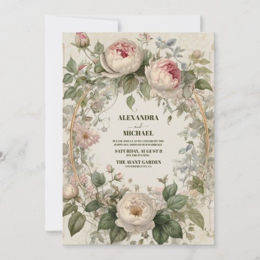 Antiek Bloemen Art Nouveau bruiloft Kaart (Voorkant)