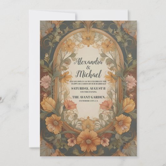 Antiek Bloemen Art Nouveau bruiloft Kaart (Voorkant)